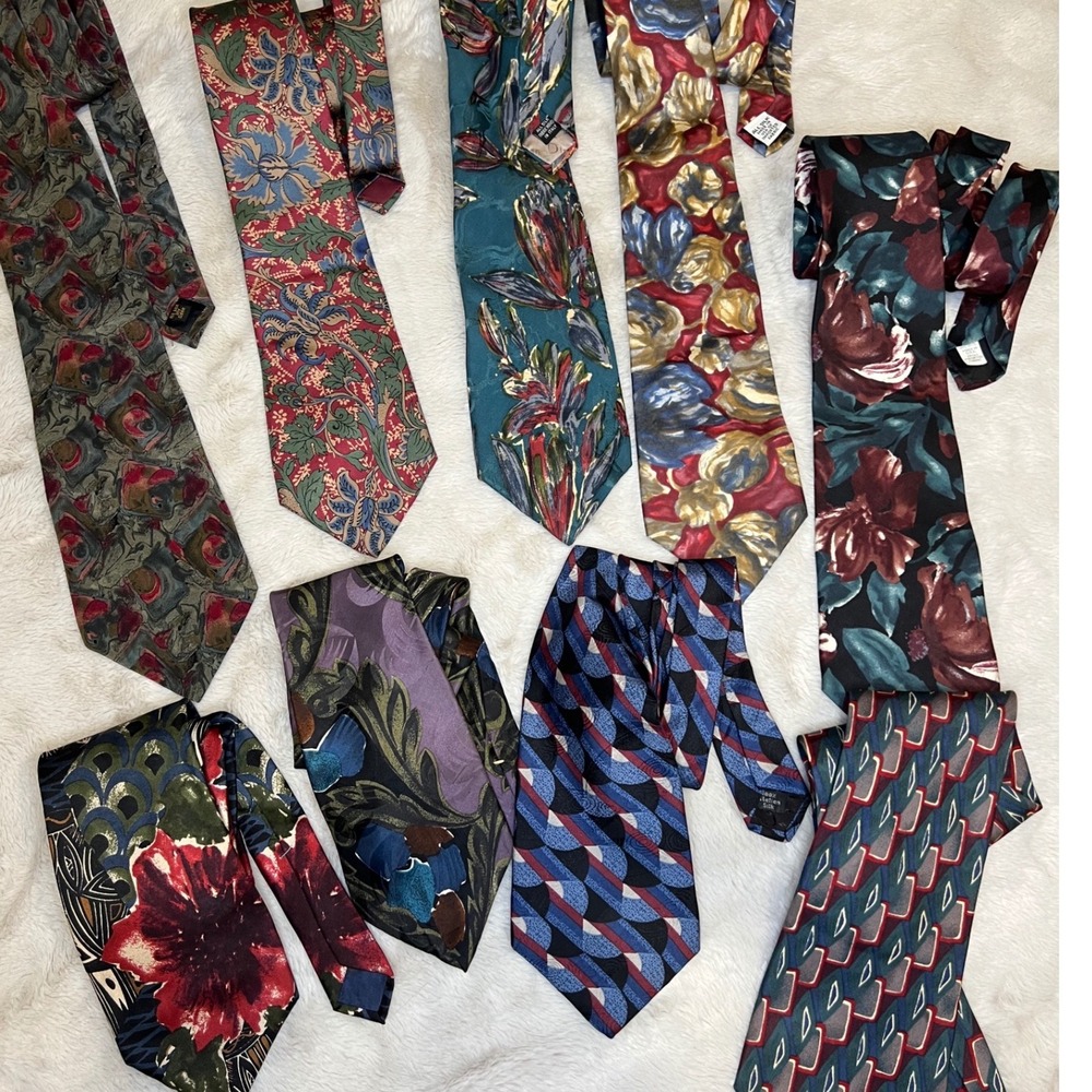 Vintage Mens Silk Necktie Lot Christian Dior Bugatti Floral Geometric Multi OS